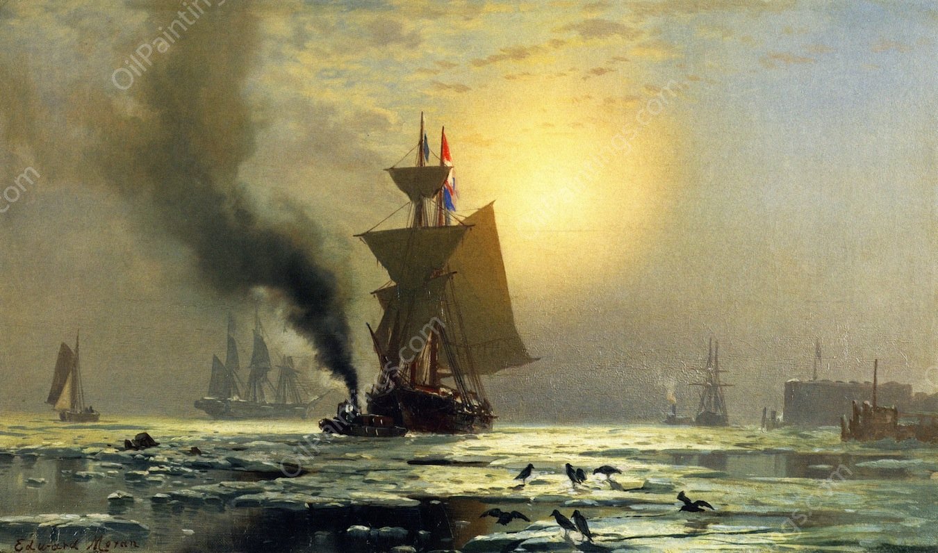 New York from the Channel by Edward Moran - Hand-Painted Oil Painting Reproduction