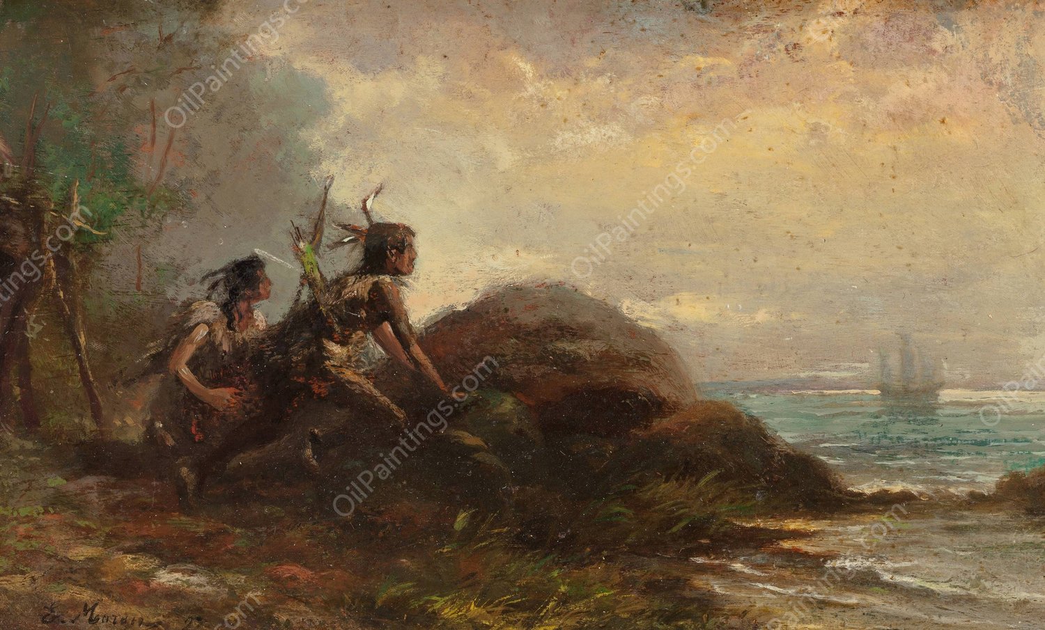 On the Lookout  by Edward Moran - Hand-Painted Oil Painting Reproduction