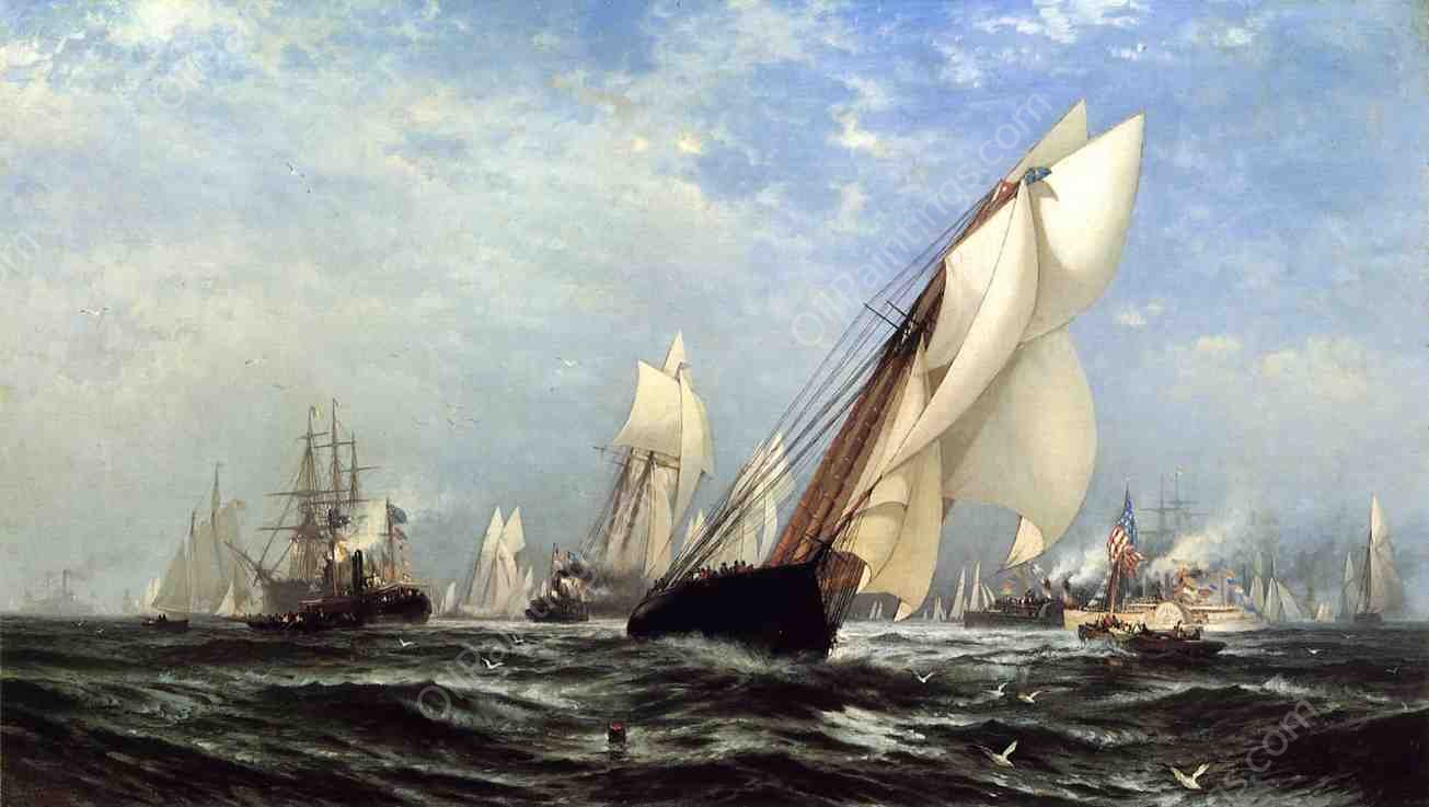 The Madeleines Victory Over the Countess of Dufferin, Third Americas Cup Challenger by Edward Moran - Hand-Painted Oil Painting Reproduction