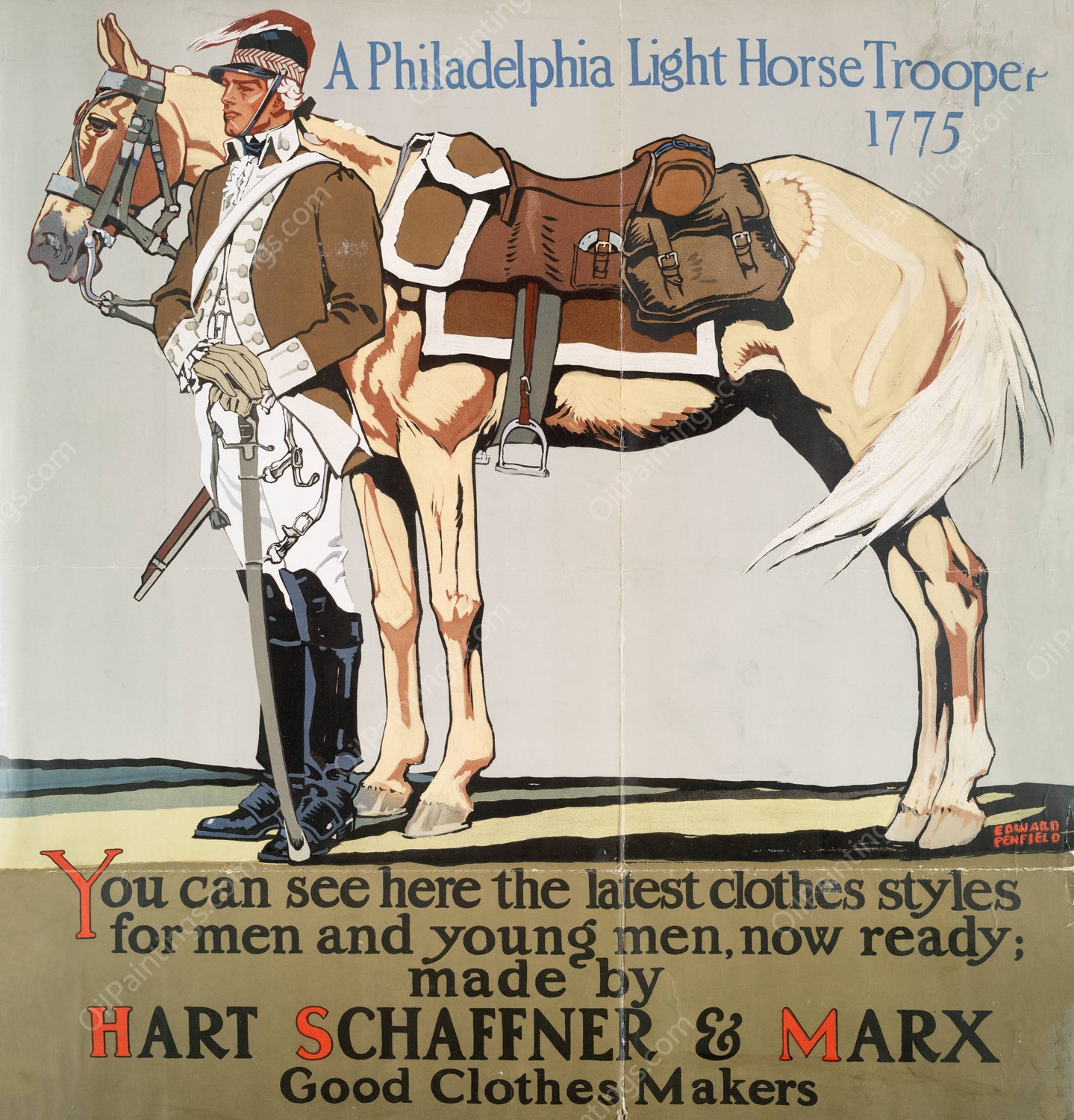 A Philadelphia light horse trooper, 1775  by Edward Penfield - Hand-Painted Oil Painting Reproduction