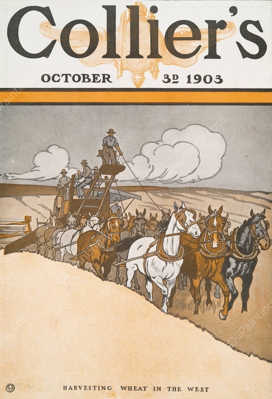 Collier's October 3rd, 1903, Harvesting Wheat in The West  by Edward Penfield - Hand-Painted Oil Painting Reproduction