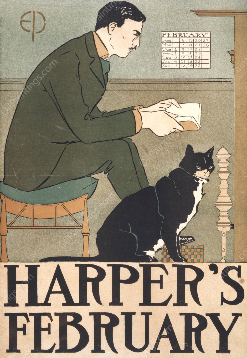 Harper's February  by Edward Penfield - Hand-Painted Oil Painting Reproduction