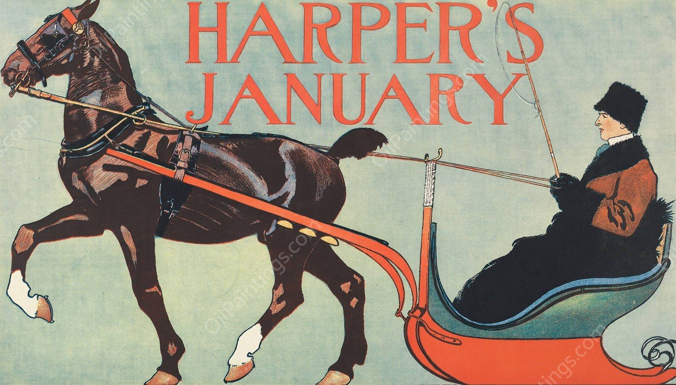 Harper's, January  by Edward Penfield - Hand-Painted Oil Painting Reproduction