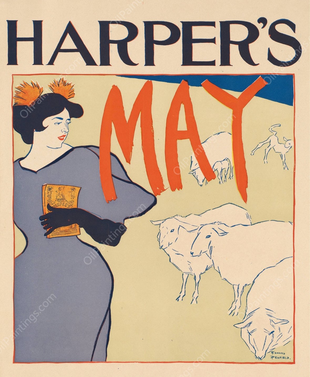 Harper's May  by Edward Penfield - Hand-Painted Oil Painting Reproduction