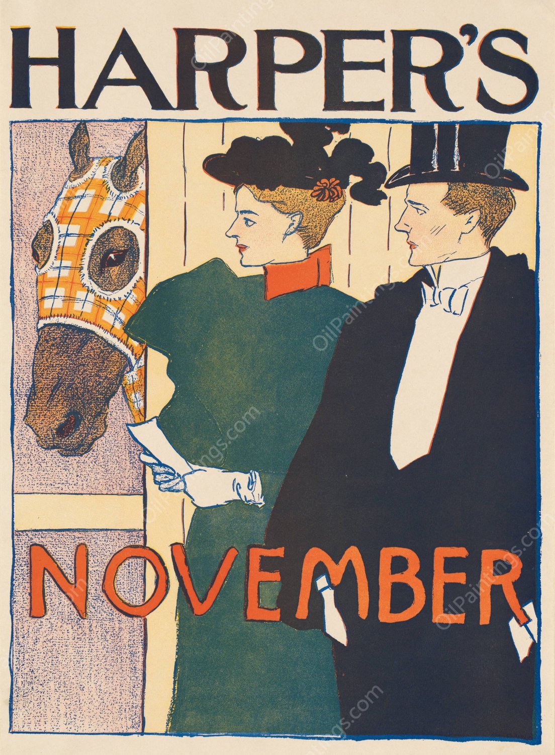 Harper's November  by Edward Penfield - Hand-Painted Oil Painting Reproduction