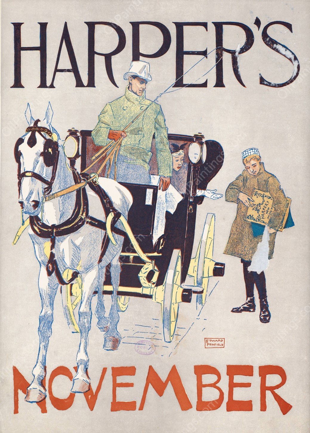 Harper's November  by Edward Penfield - Hand-Painted Oil Painting Reproduction
