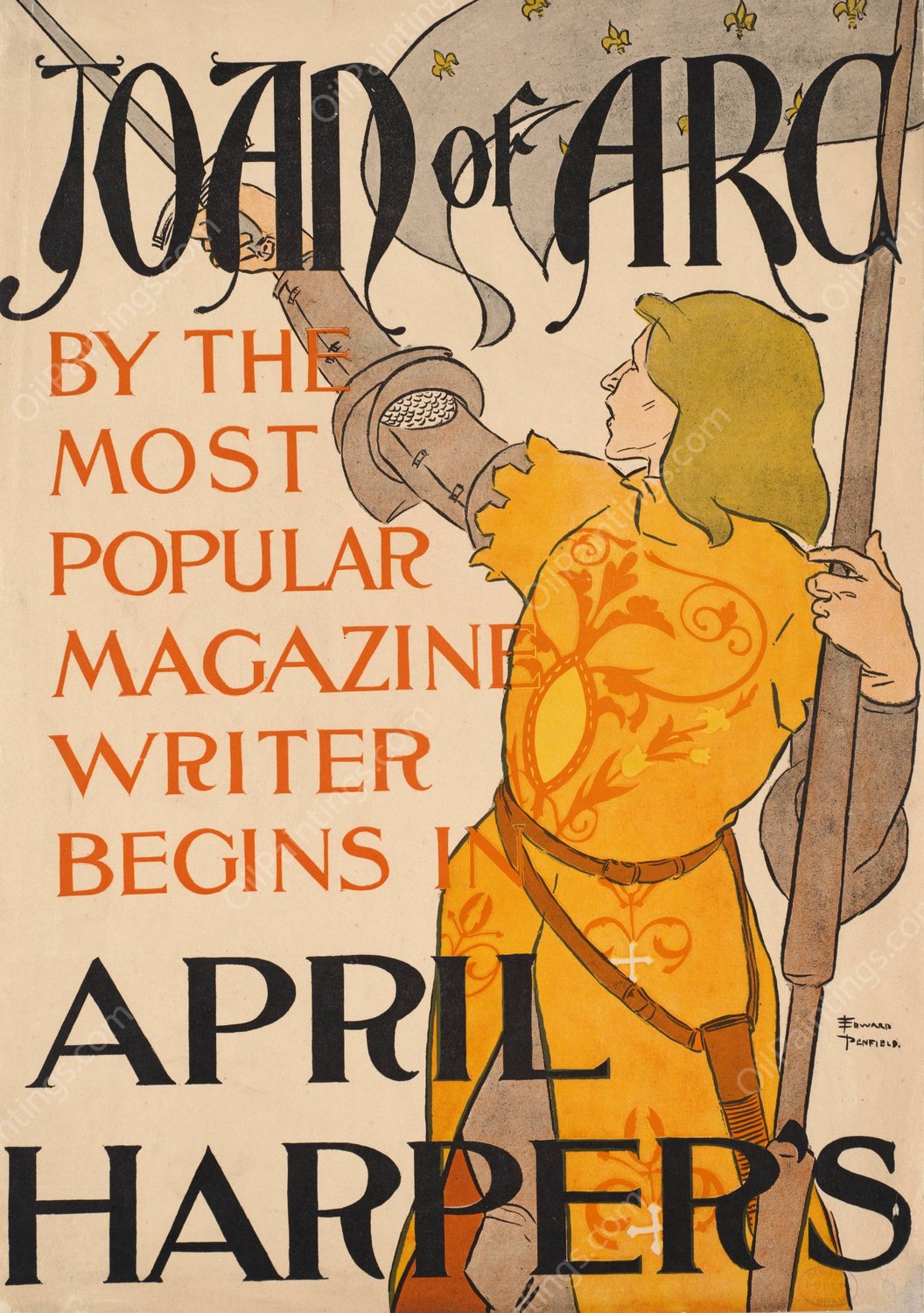Joan of Arc, April Harper's  by Edward Penfield - Hand-Painted Oil Painting Reproduction