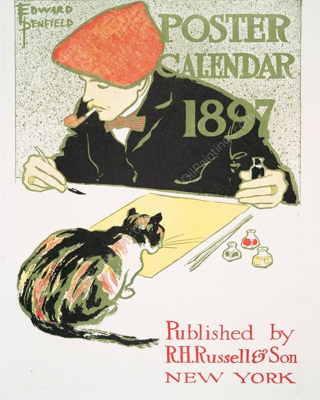 Posters Calendar 1897  by Edward Penfield - Hand-Painted Oil Painting Reproduction