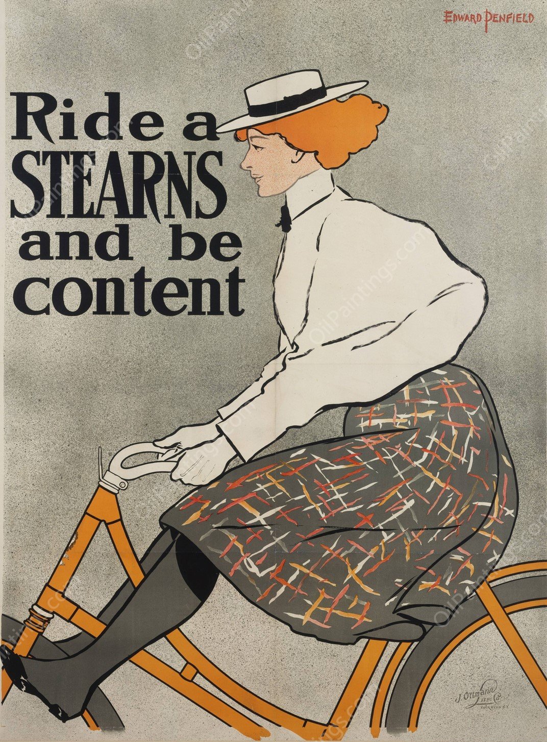 Ride a Stearn and Be Content  by Edward Penfield - Hand-Painted Oil Painting Reproduction