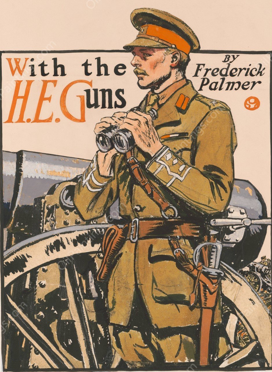 With the H.E. guns, by Frederick Palmer  by Edward Penfield - Hand-Painted Oil Painting Reproduction