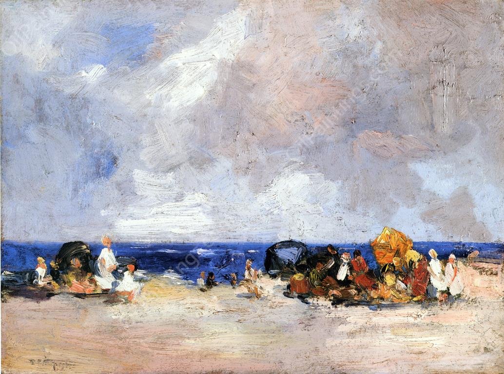 A Day at the Beach by Edward Potthast - Hand-Painted Oil Painting Reproduction