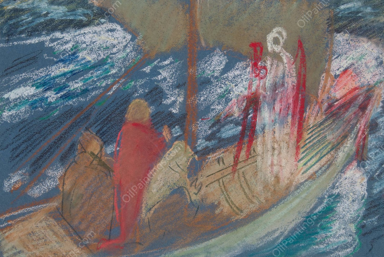 Study for 'Solomon's Ship'in The Quest of the Holy Grail mural series at Boston Public Library by Edwin Austin Abbey - Hand-Painted Oil Painting Reproduction