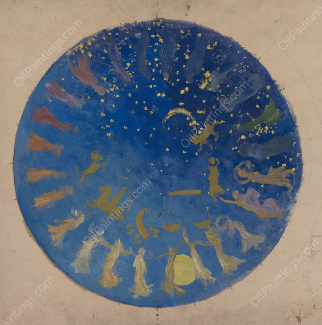 Study for 'The Hours'ceiling mural, House Chamber, Pennsylvania State Capitol at Harrisburg by Edwin Austin Abbey - Hand-Painted Oil Painting Reproduction