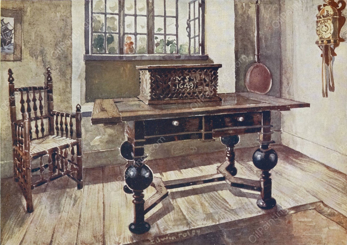 An early Virginian colonist's parlour  by Edwin Foley - Hand-Painted Oil Painting Reproduction