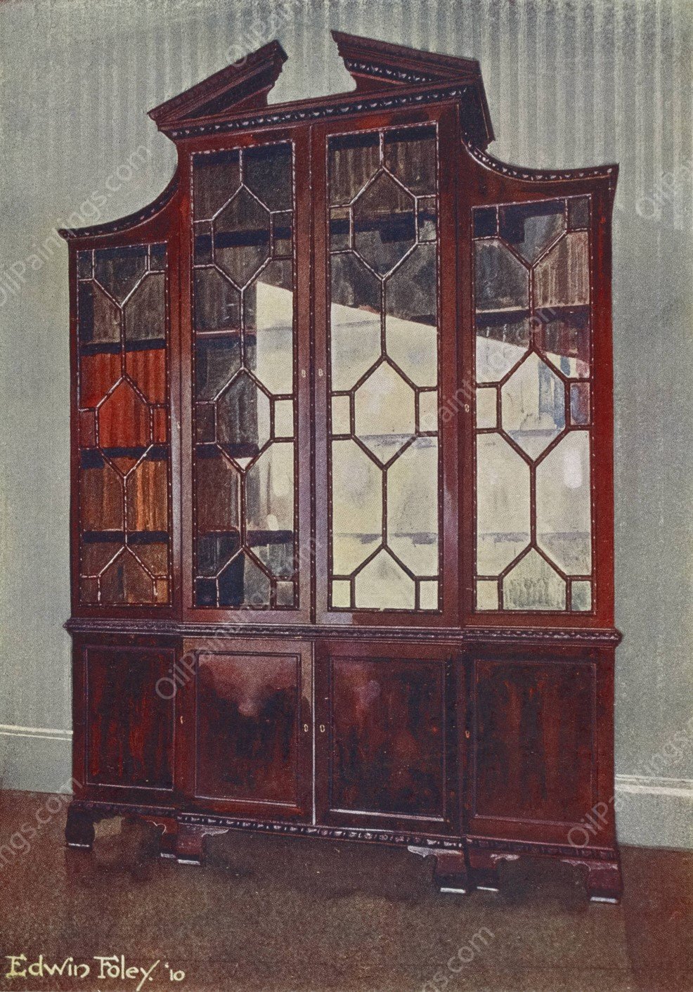 Carved Chippendale library bookcase  by Edwin Foley - Hand-Painted Oil Painting Reproduction