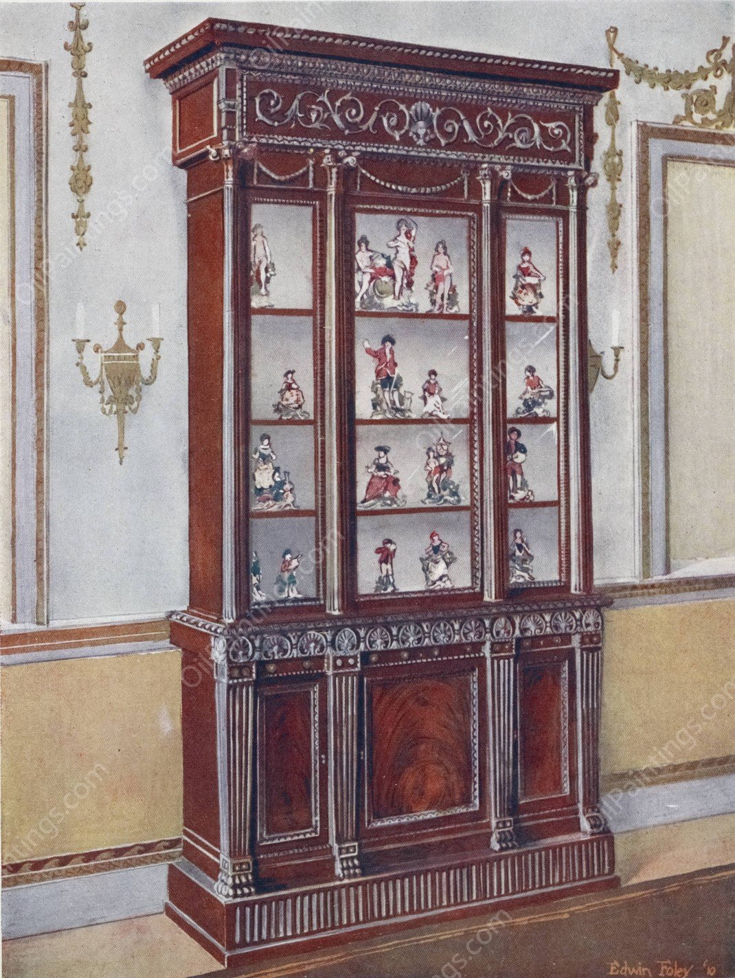 Carved mahogany China cases  by Edwin Foley - Hand-Painted Oil Painting Reproduction