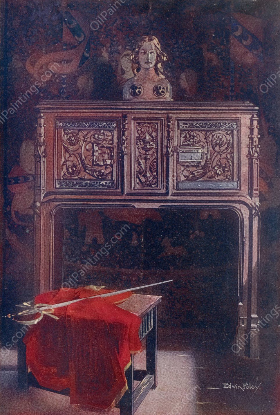 Carved oak dressoir-Louis XII. In the Musee Cluny, Paris by Edwin Foley - Hand-Painted Oil Painting Reproduction