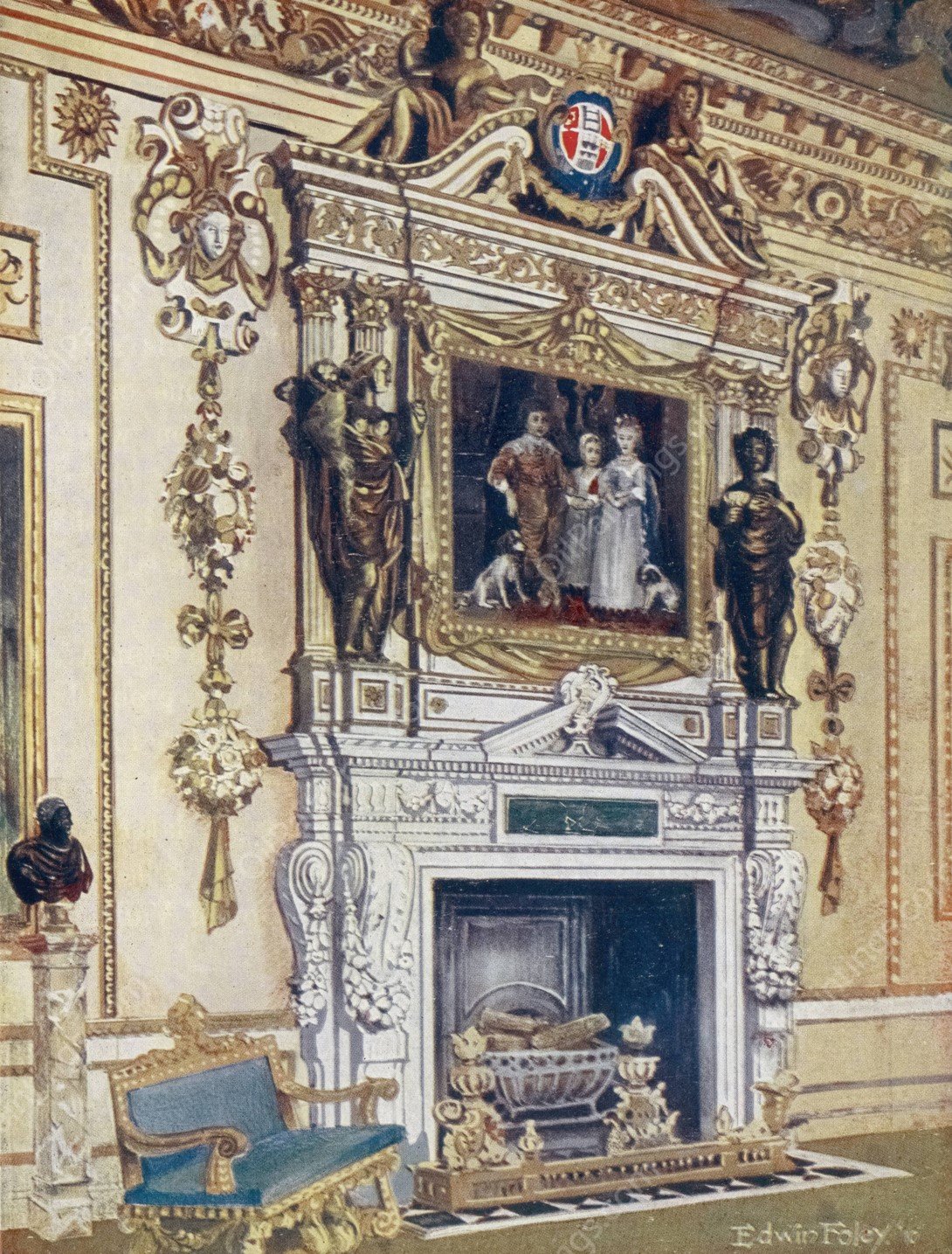 Chimneypiece in the double cube room, Wilton House  by Edwin Foley - Hand-Painted Oil Painting Reproduction