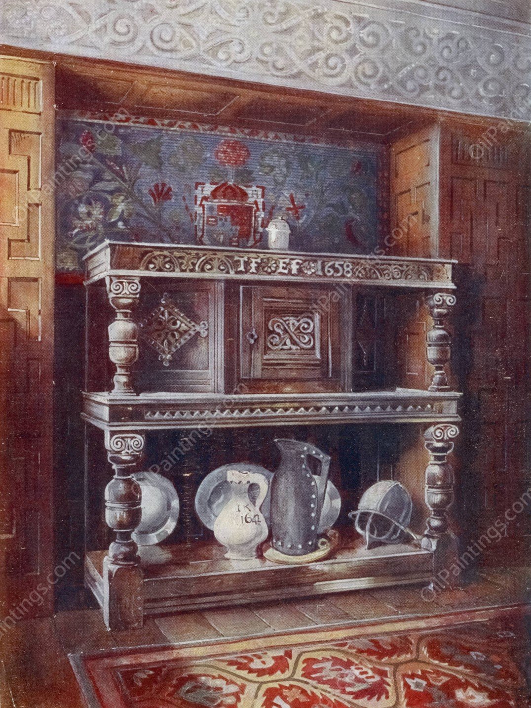 Court cupboard buffet  by Edwin Foley - Hand-Painted Oil Painting Reproduction
