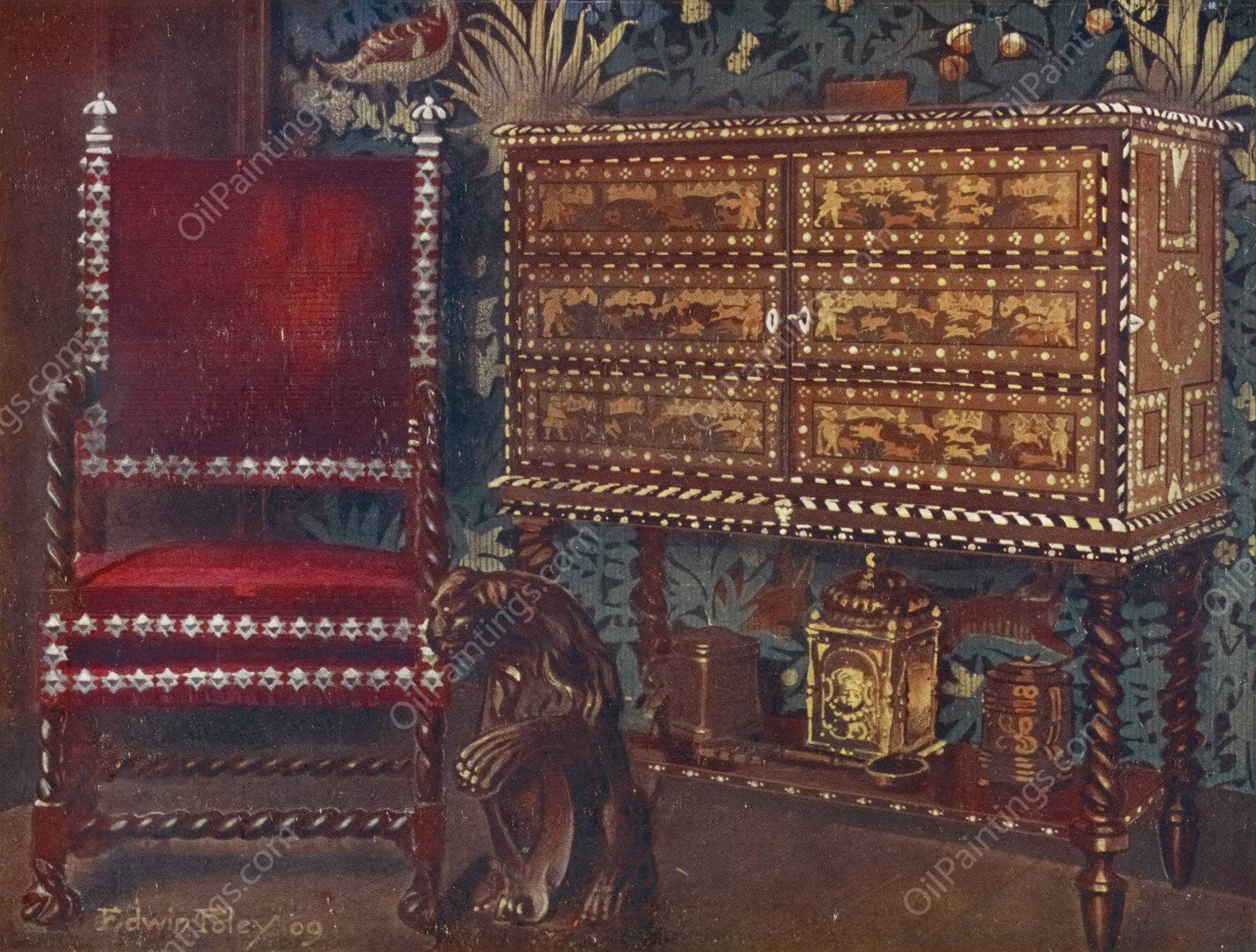 Group of late sixteenth-century continental furniture  by Edwin Foley - Hand-Painted Oil Painting Reproduction