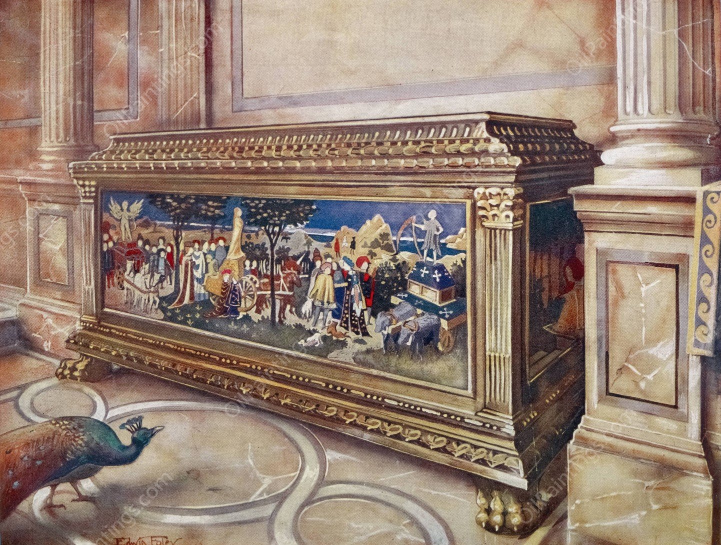 Marriage coffer or cassone. In the Victoria and Albert Museum, South Kensington. Italian  by Edwin Foley - Hand-Painted Oil Painting Reproduction
