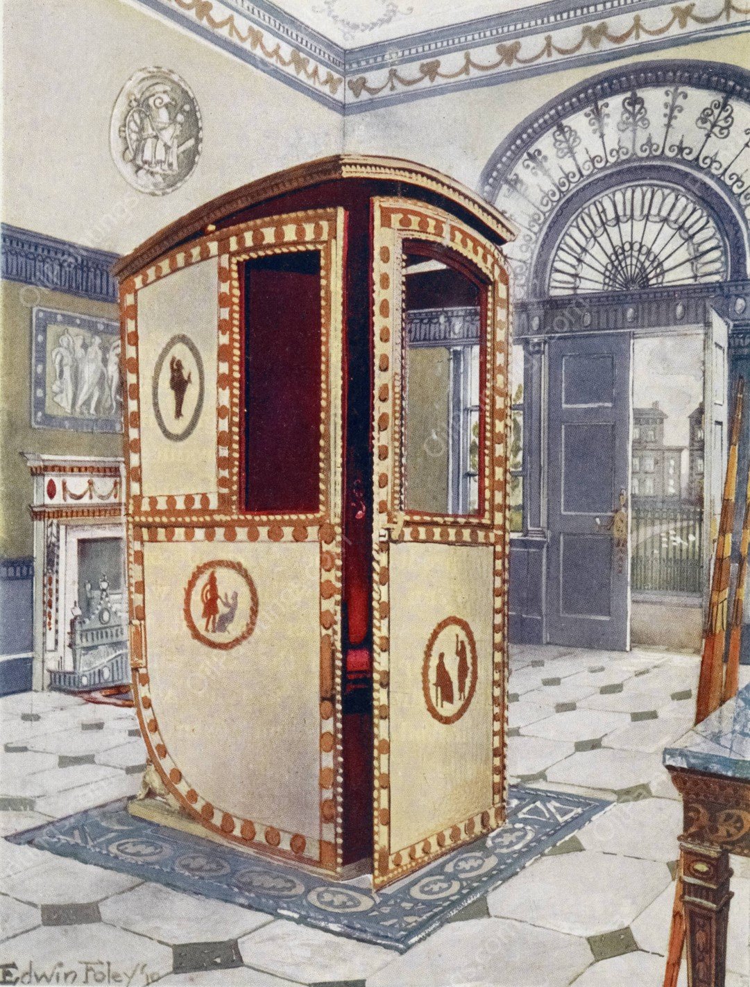 Painted and lacquered sedan chair with domed top  by Edwin Foley - Hand-Painted Oil Painting Reproduction
