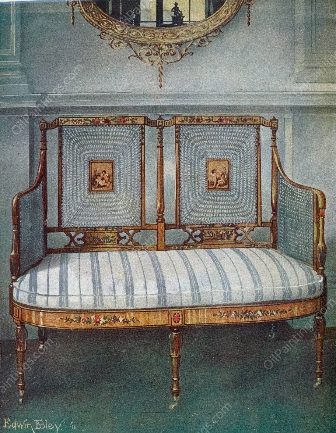 Painted caned satin  by Edwin Foley - Hand-Painted Oil Painting Reproduction