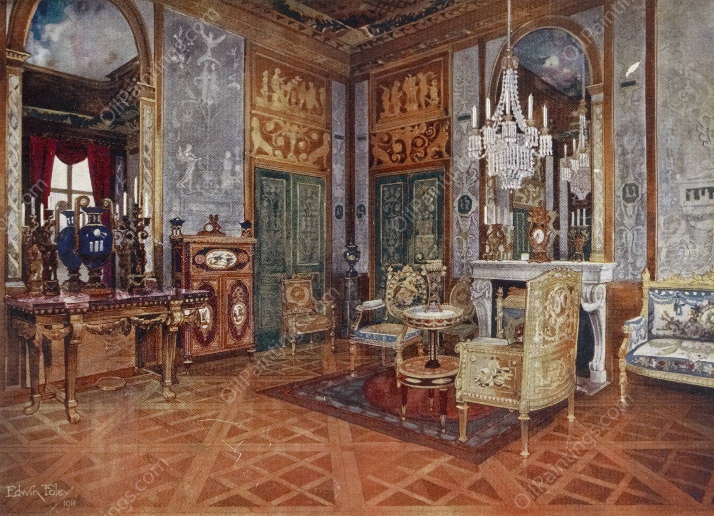 Salon de musique of Queen Marie Antoinette, Palace of Fontainebleau, France  by Edwin Foley - Hand-Painted Oil Painting Reproduction