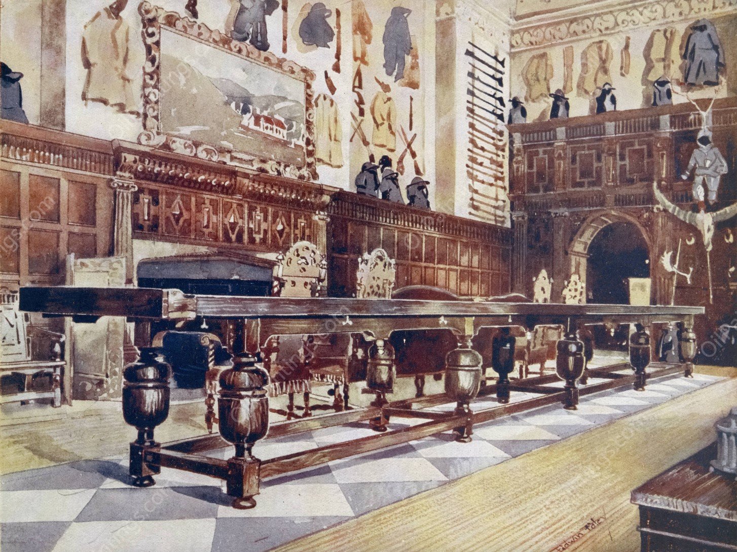 Shovelboard table in the Hall of Littlecote  by Edwin Foley - Hand-Painted Oil Painting Reproduction