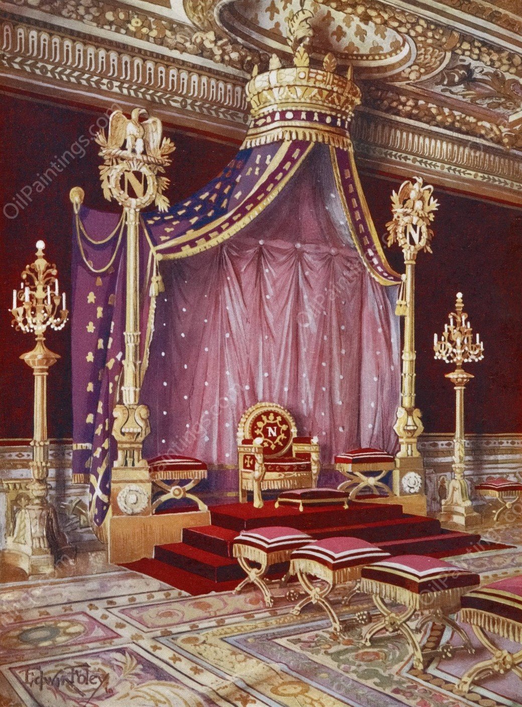 The salle du trone in the Palace of Fontainebleau  by Edwin Foley - Hand-Painted Oil Painting Reproduction