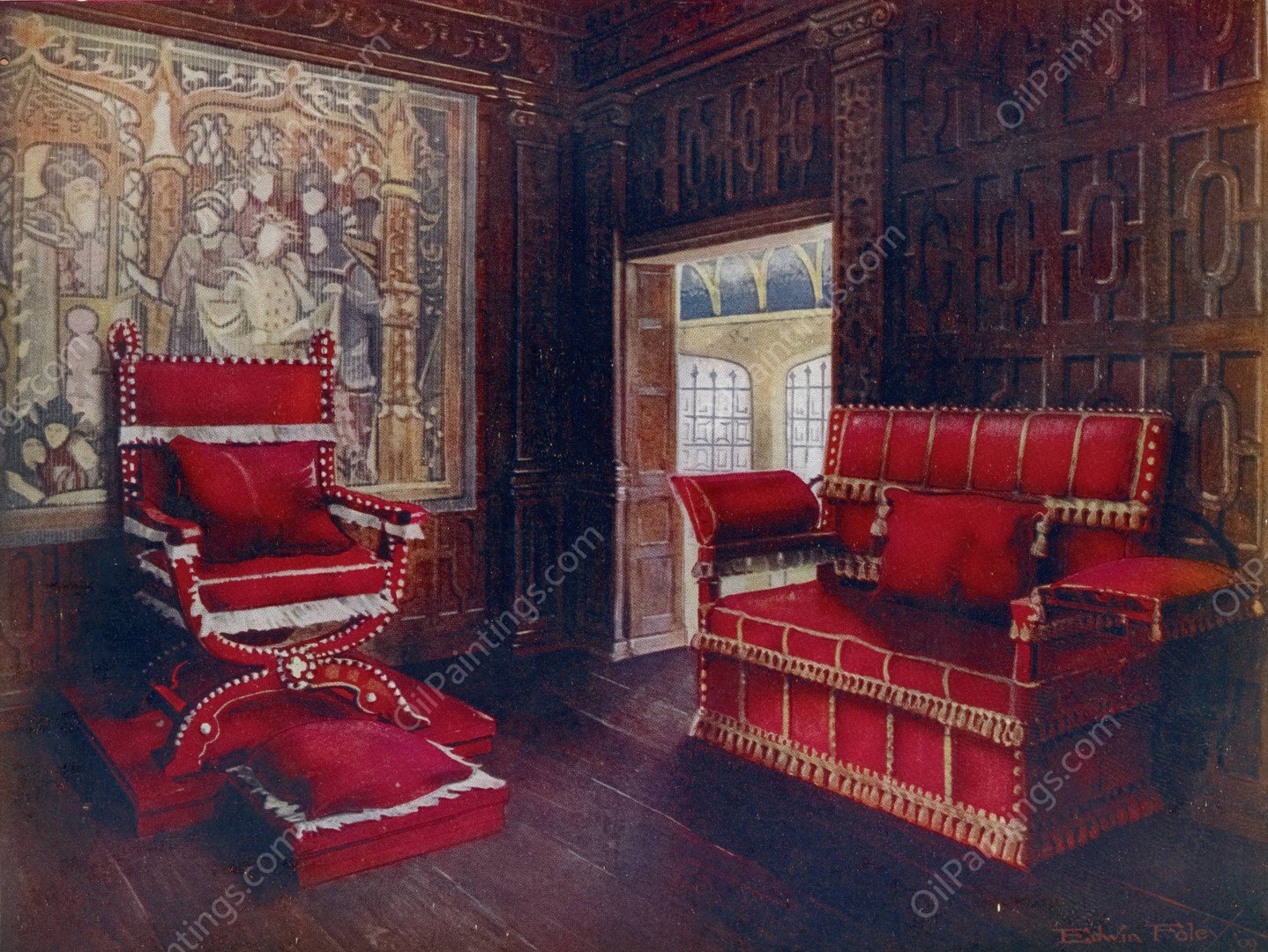 Upholstered chair and couch with adjustable ends  by Edwin Foley - Hand-Painted Oil Painting Reproduction