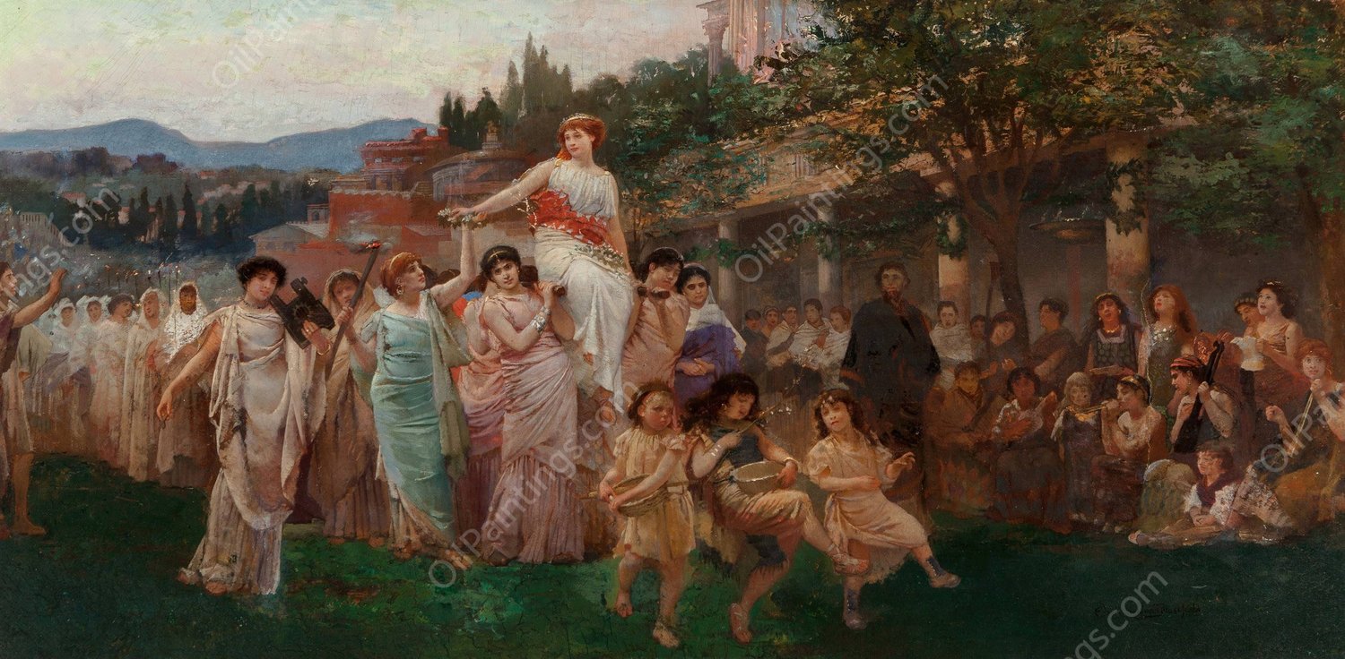 A Roman Wedding Procession by Edwin Howland Blashfield - Hand-Painted Oil Painting Reproduction