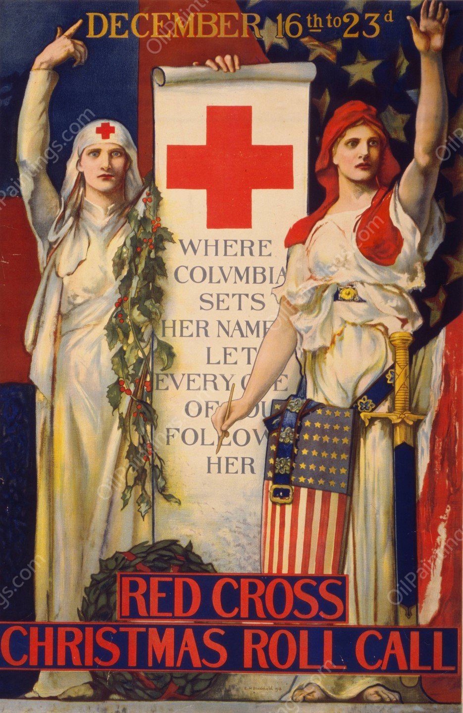 Red Cross Christmas roll call December 16th to 23rd  by Edwin Howland Blashfield - Hand-Painted Oil Painting Reproduction