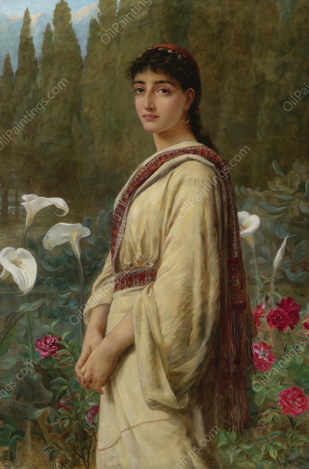 An Eastern Lily  by Edwin Long - Hand-Painted Oil Painting Reproduction