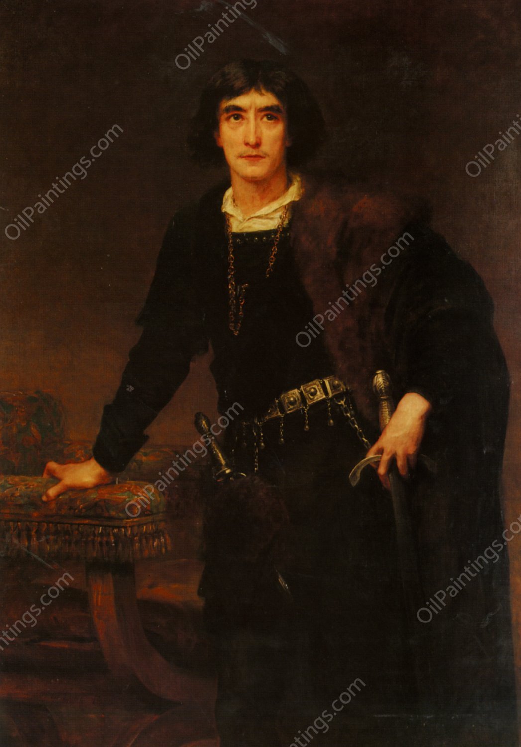 Henry Irving as Hamlet by Edwin Longsden Long - Hand-Painted Oil Painting Reproduction