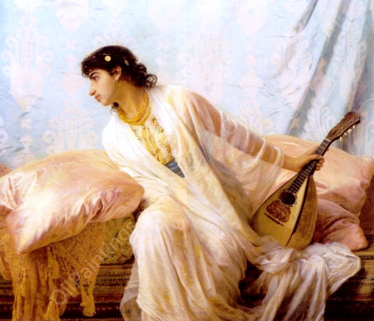To Her Listening Ear Responsive Chords of Music Came Familiar by Edwin Longsden Long - Hand-Painted Oil Painting Reproduction