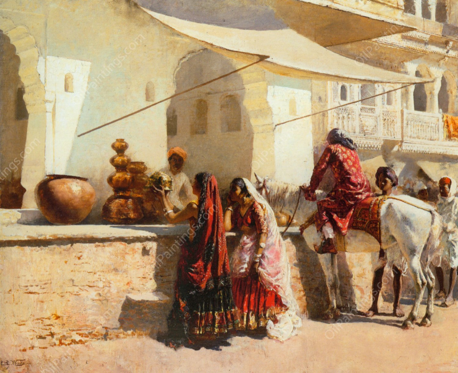 A Street Market Scene, India by Edwin Lord Weeks - Hand-Painted Oil Painting Reproduction