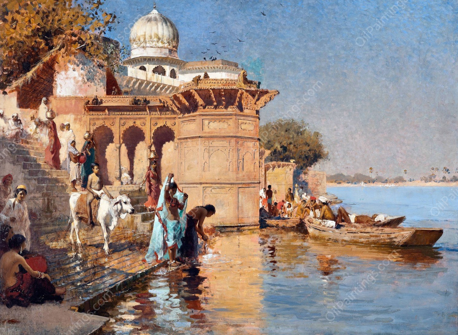 Along the Ghats, Mathura  by Edwin Lord Weeks - Hand-Painted Oil Painting Reproduction