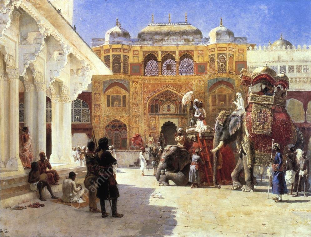 Arrival of Prince Humbert, the Rahaj, at the Palace of Amber by Edwin Lord Weeks - Hand-Painted Oil Painting Reproduction