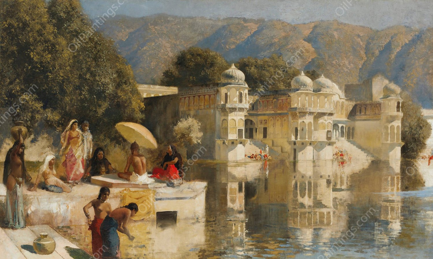 Lake at Oodeypore, India  by Edwin Lord Weeks - Hand-Painted Oil Painting Reproduction