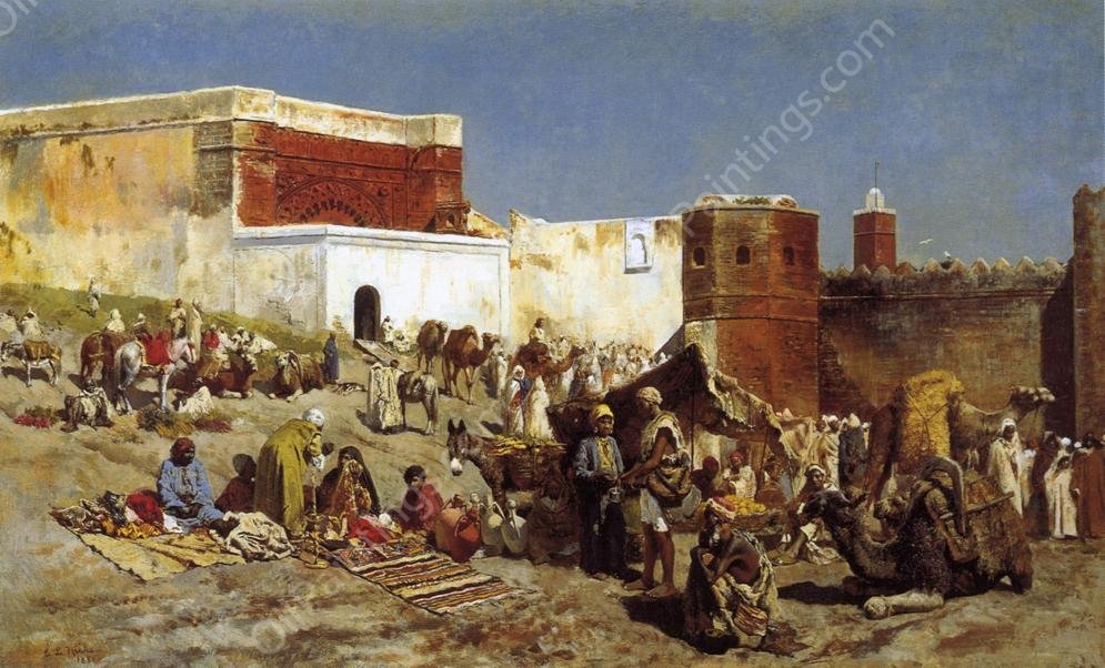 Moroccan Market, Rabat by Edwin Lord Weeks - Hand-Painted Oil Painting Reproduction
