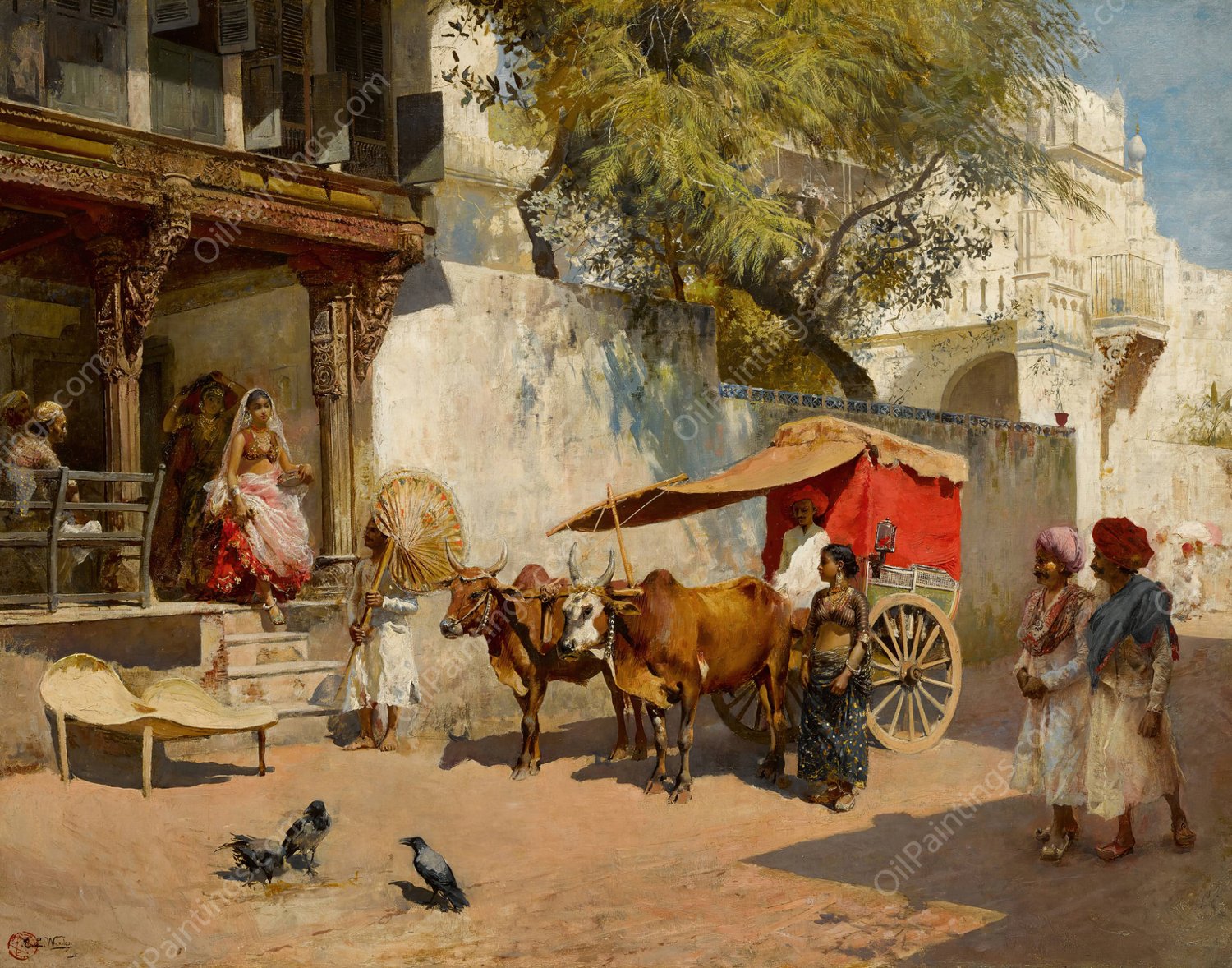 Nautch girls and bullock gharry, ahmedabad  by Edwin Lord Weeks - Hand-Painted Oil Painting Reproduction
