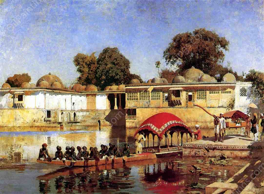 Palace and Lake at Sarket-Ahmedabad, India by Edwin Lord Weeks - Hand-Painted Oil Painting Reproduction