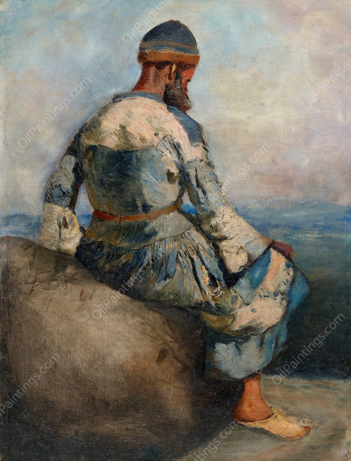 Persian Peasant Seated atop a Rock  by Edwin Lord Weeks - Hand-Painted Oil Painting Reproduction