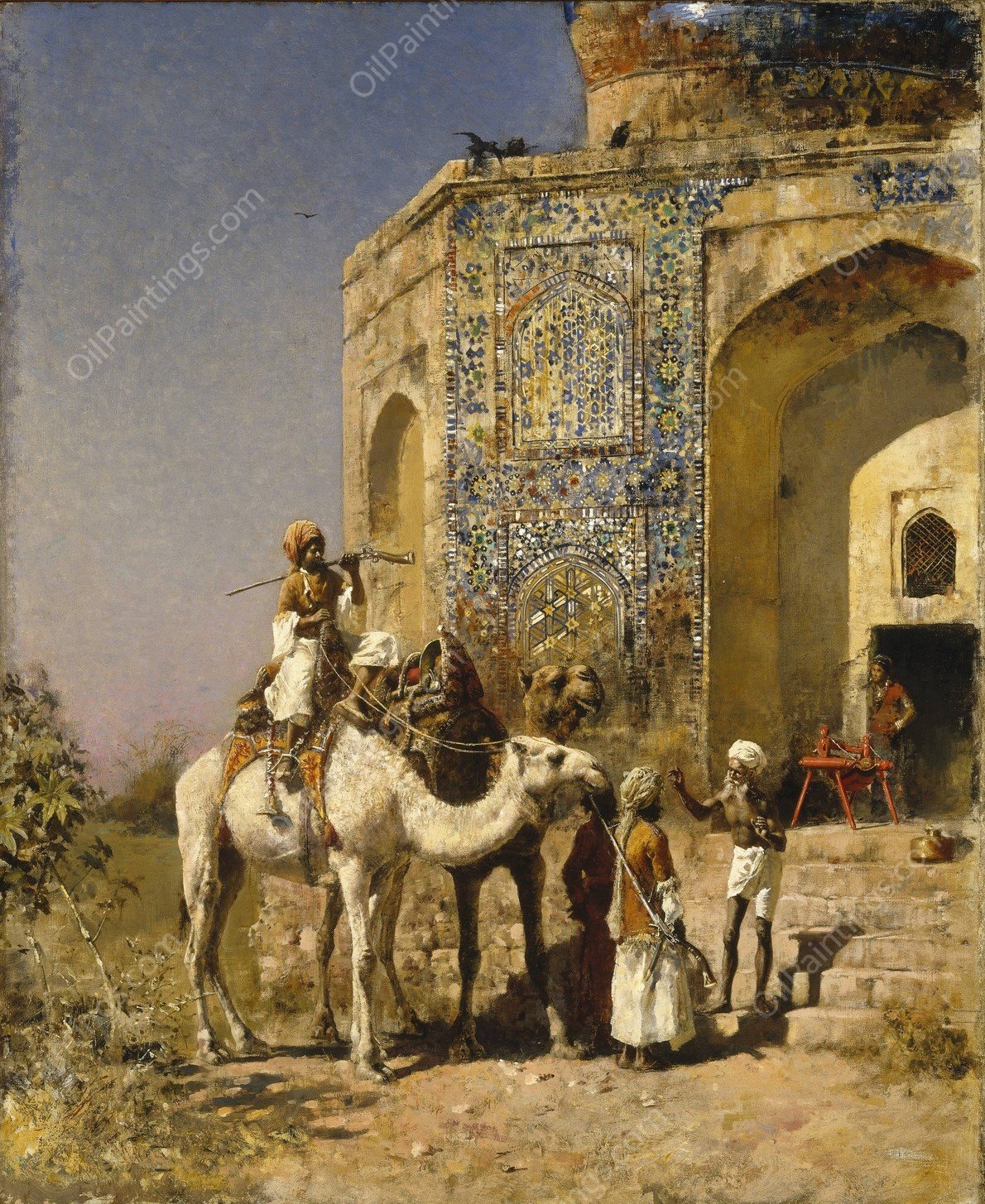 The Old Blue-Tiled Mosque Outside of Delhi, India by Edwin Lord Weeks - Hand-Painted Oil Painting Reproduction