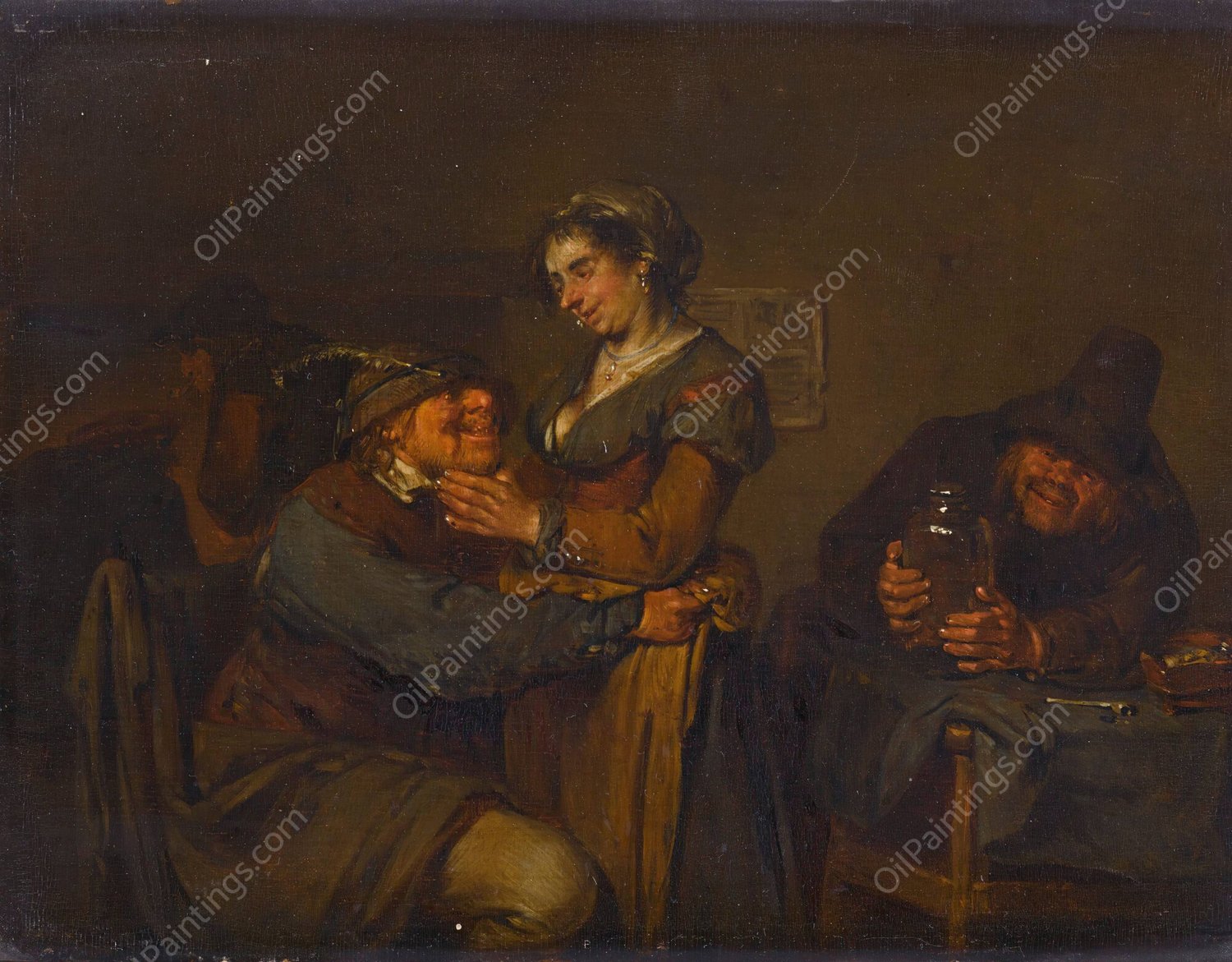 An amorous couple in an inn by Egbert Van Heemskerck The Younger - Hand-Painted Oil Painting Reproduction