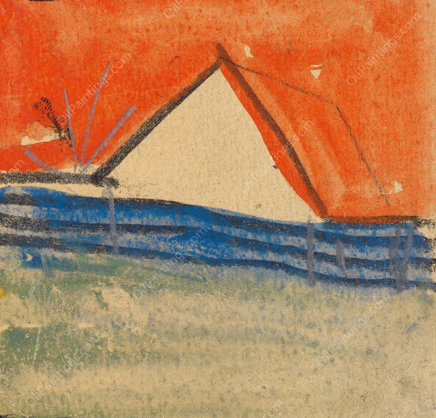 Abstrahierter Giebel hinter einem Zaun  by Egon Schiele - Hand-Painted Oil Painting Reproduction