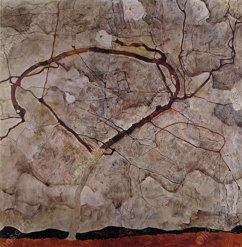 Autumn Tree in Movement by Egon Schiele - Hand-Painted Oil Painting Reproduction