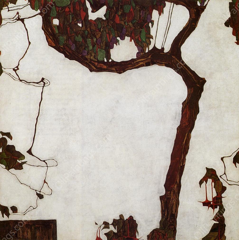 Autumn Tree with Fuchsias by Egon Schiele - Hand-Painted Oil Painting Reproduction