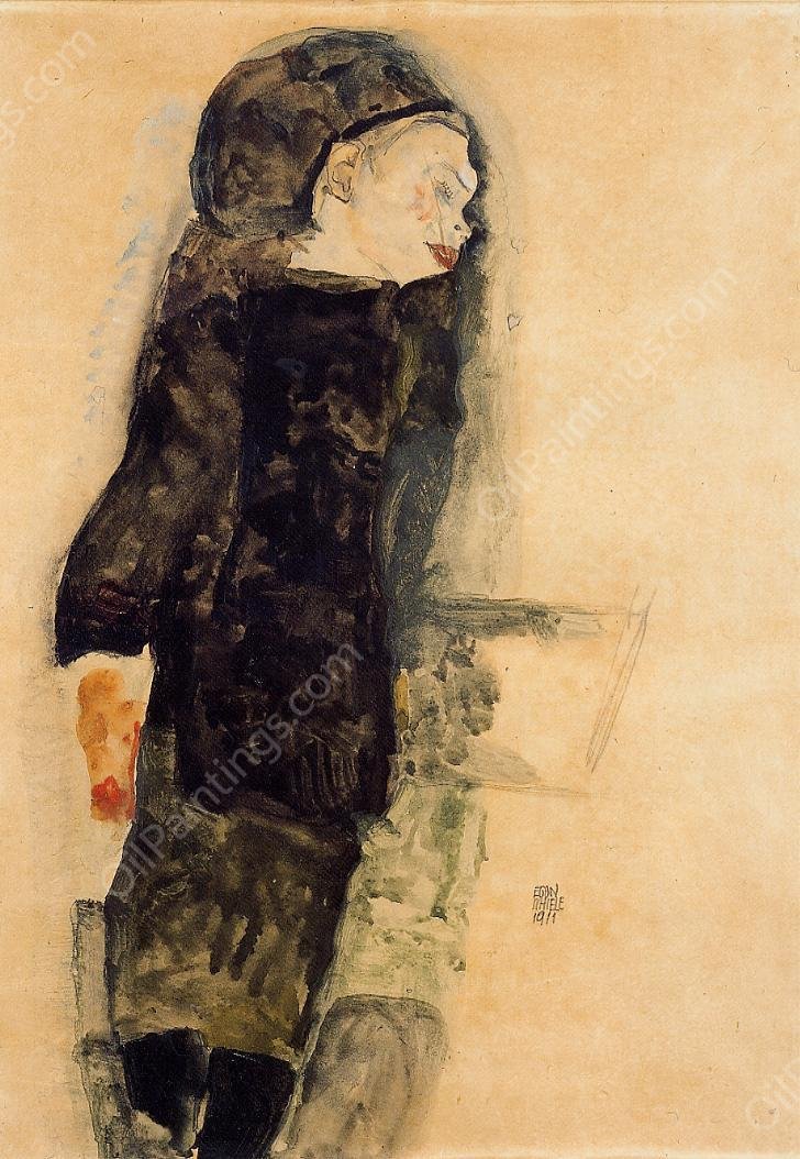 Child in Black by Egon Schiele - Hand-Painted Oil Painting Reproduction